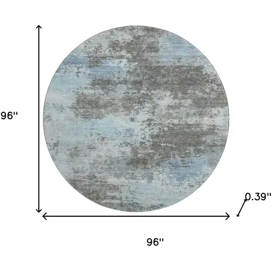 8' Taupe And Sky Blue Abstract Washable Round Rug With UV Protection Photo 8