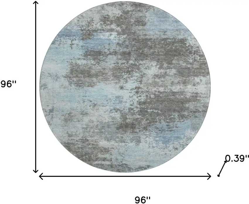 8' Taupe And Sky Blue Abstract Washable Round Rug With UV Protection Photo 8