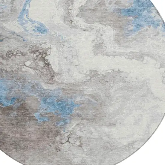 8' Taupe And Sky Blue Round Abstract Washable Indoor Outdoor Area Rug Photo 4
