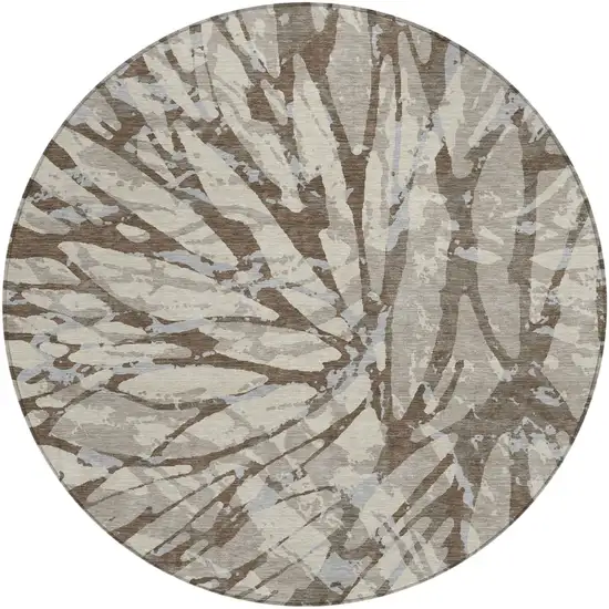 8' Taupe And Teal Blue Round Abstract Washable Indoor Outdoor Area Rug Photo 2
