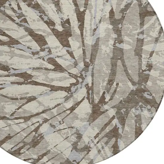 8' Taupe And Teal Blue Round Abstract Washable Indoor Outdoor Area Rug Photo 4