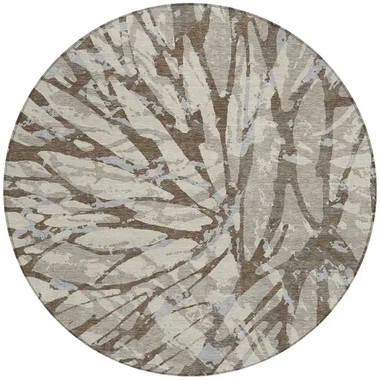 8' Taupe And Teal Blue Round Abstract Washable Indoor Outdoor Area Rug Photo 3
