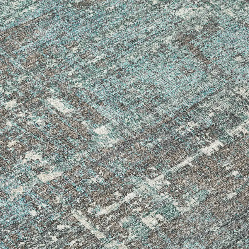 8' Taupe And Teal Blue Round Geometric Washable Indoor Outdoor Area Rug Photo 9