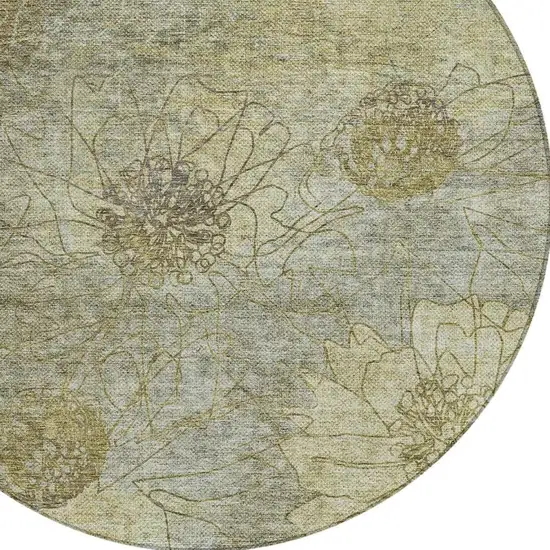 8' Taupe And Wheat Round Floral Washable Indoor Outdoor Area Rug Photo 8