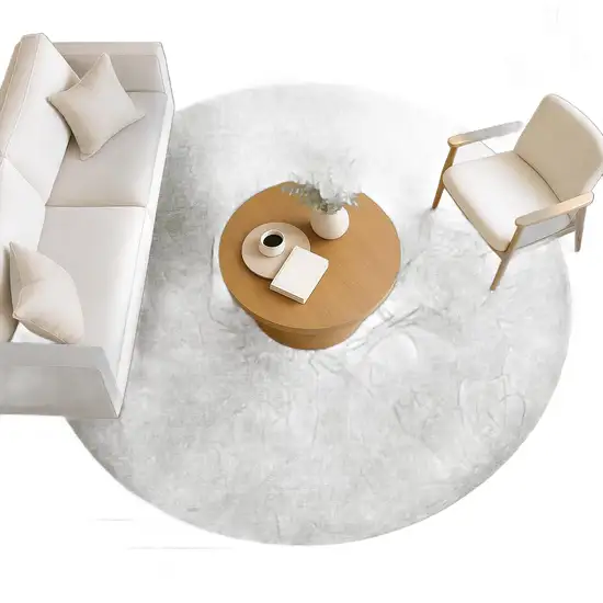 8' Taupe And Wheat Round Floral Washable Indoor Outdoor Area Rug Photo 6