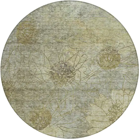 8' Taupe And Wheat Round Floral Washable Indoor Outdoor Area Rug Photo 4
