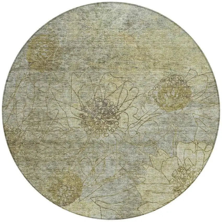 8' Taupe And Wheat Round Floral Washable Indoor Outdoor Area Rug Photo 2