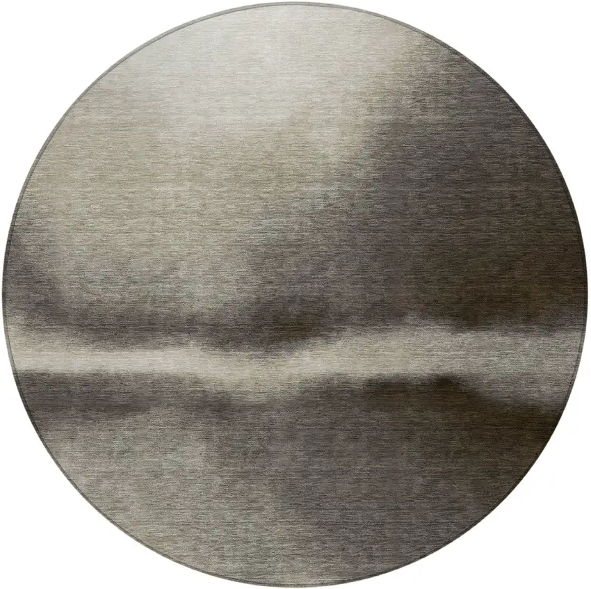 8' Taupe Beige And Black Round Abstract Washable Indoor Outdoor Area Rug Photo 3