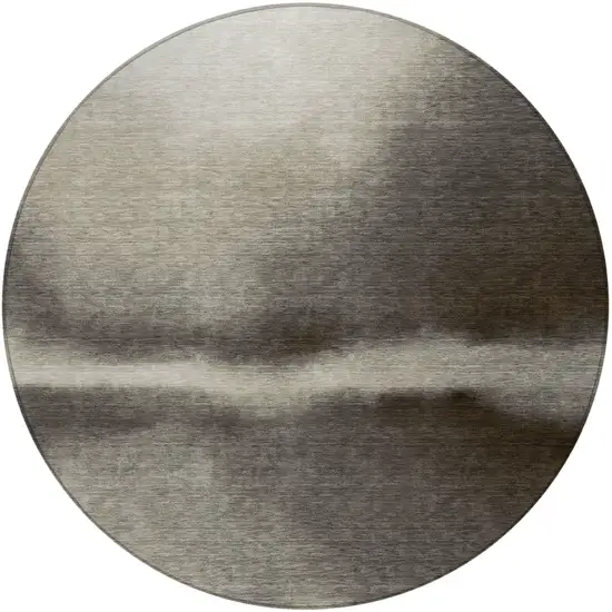 8' Taupe Beige And Black Round Abstract Washable Indoor Outdoor Area Rug Photo 3