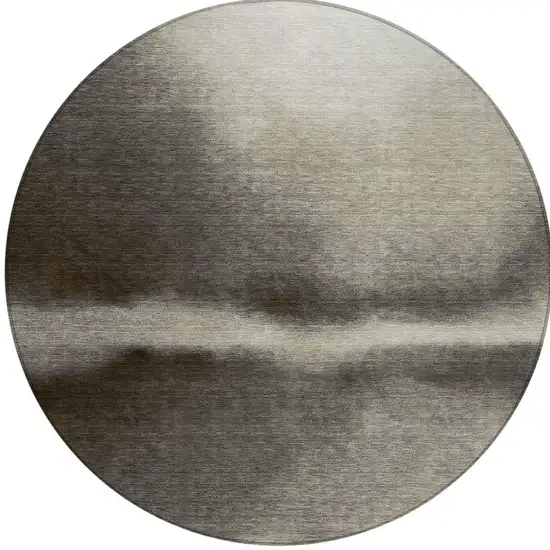 8' Taupe Beige And Black Round Abstract Washable Indoor Outdoor Area Rug Photo 2