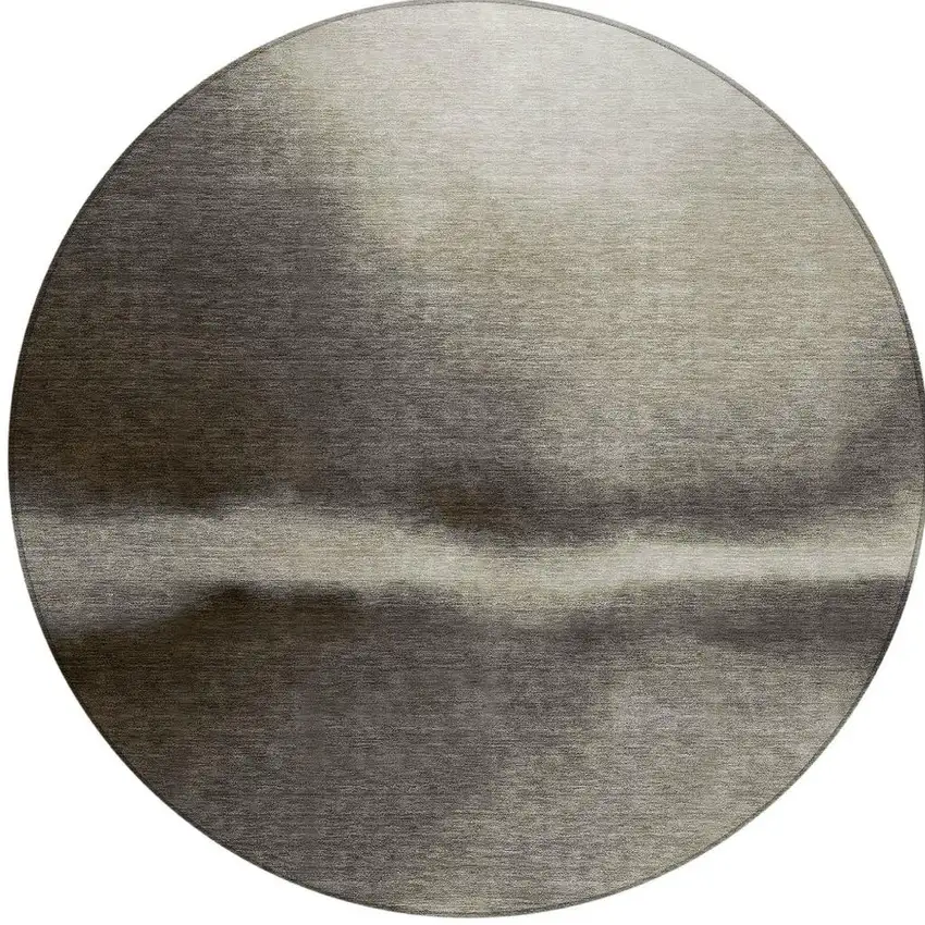 8' Taupe Beige And Black Round Abstract Washable Indoor Outdoor Area Rug Photo 2