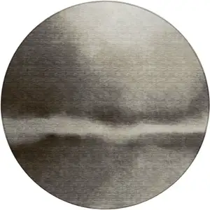 Photo of 8' Taupe Beige And Black Round Abstract Washable Indoor Outdoor Area Rug