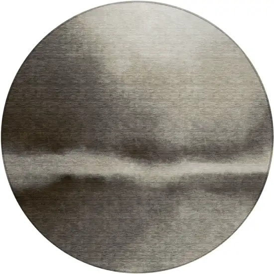 8' Taupe Beige And Black Round Abstract Washable Indoor Outdoor Area Rug Photo 1