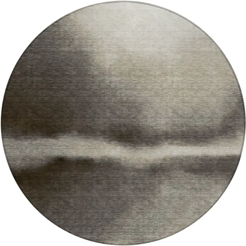 8' Taupe Beige And Black Round Abstract Washable Indoor Outdoor Area Rug Photo 1