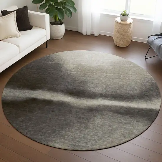 8' Taupe Beige And Black Round Abstract Washable Indoor Outdoor Area Rug Photo 5