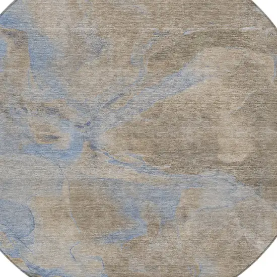 8' Taupe Beige And Blue Round Abstract Washable Indoor Outdoor Area Rug Photo 9