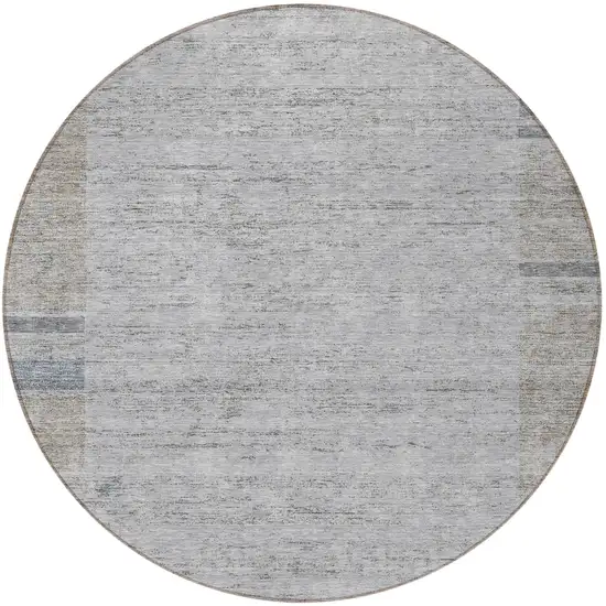 8' Taupe Beige And Blue Round Geometric Washable Indoor Outdoor Area Rug Photo 5