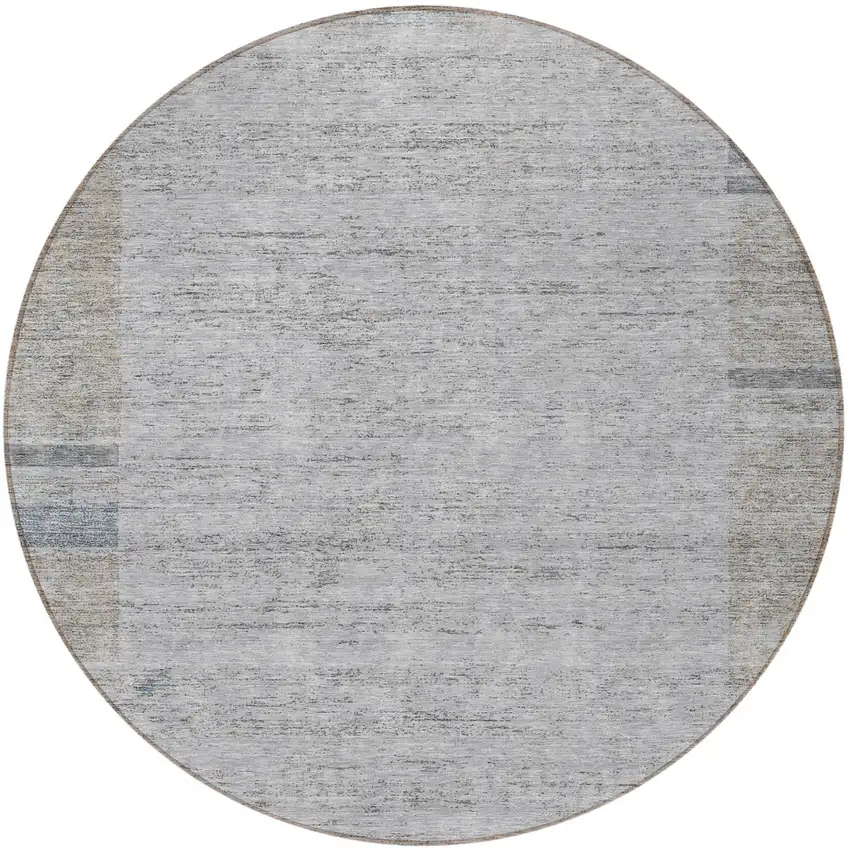 8' Taupe Beige And Blue Round Geometric Washable Indoor Outdoor Area Rug Photo 5