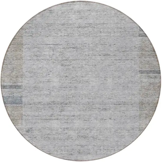 8' Taupe Beige And Blue Round Geometric Washable Indoor Outdoor Area Rug Photo 5