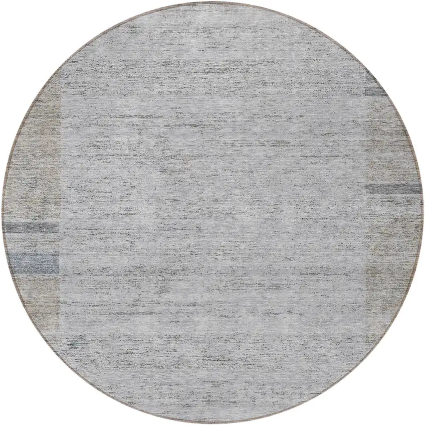 8' Taupe Beige And Blue Round Geometric Washable Indoor Outdoor Area Rug Photo 5