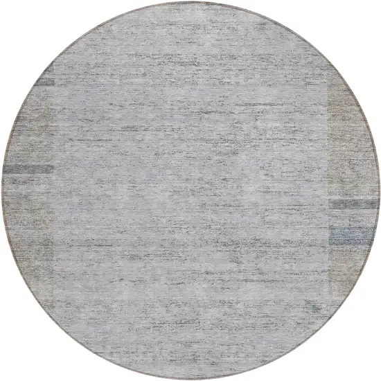 8' Taupe Beige And Blue Round Geometric Washable Indoor Outdoor Area Rug Photo 2