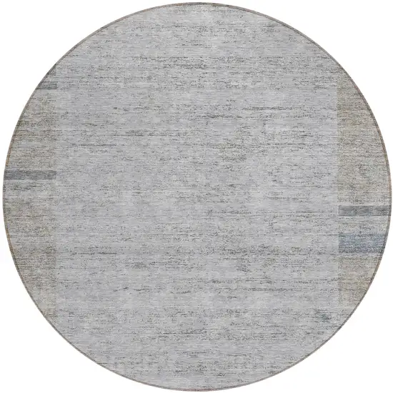 8' Taupe Beige And Blue Round Geometric Washable Indoor Outdoor Area Rug Photo 2