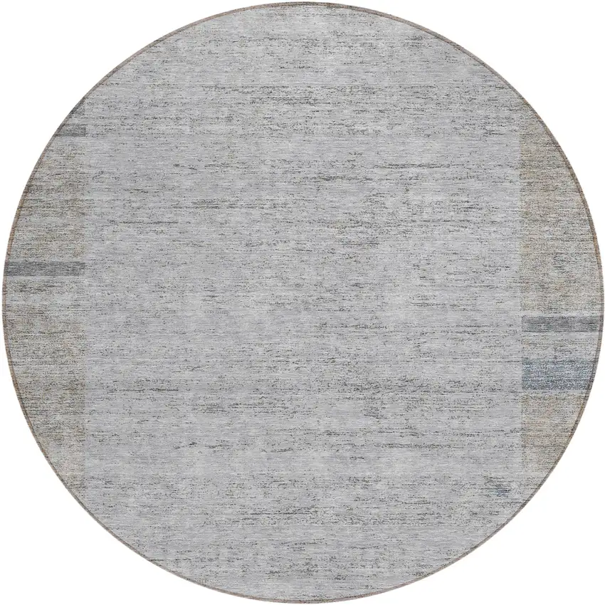 8' Taupe Beige And Blue Round Geometric Washable Indoor Outdoor Area Rug Photo 2