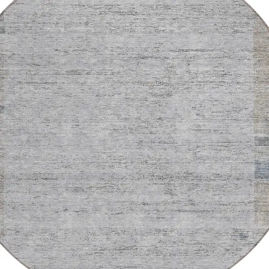 8' Taupe Beige And Blue Round Geometric Washable Indoor Outdoor Area Rug Photo 4