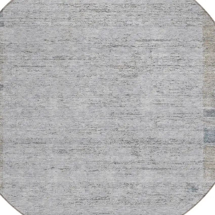 8' Taupe Beige And Blue Round Geometric Washable Indoor Outdoor Area Rug Photo 4