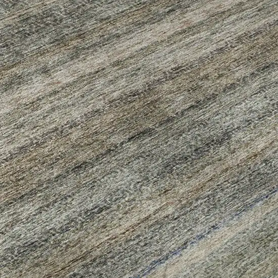 8' Taupe Beige And Blue Striped Washable Round Rug With UV Protection Photo 8