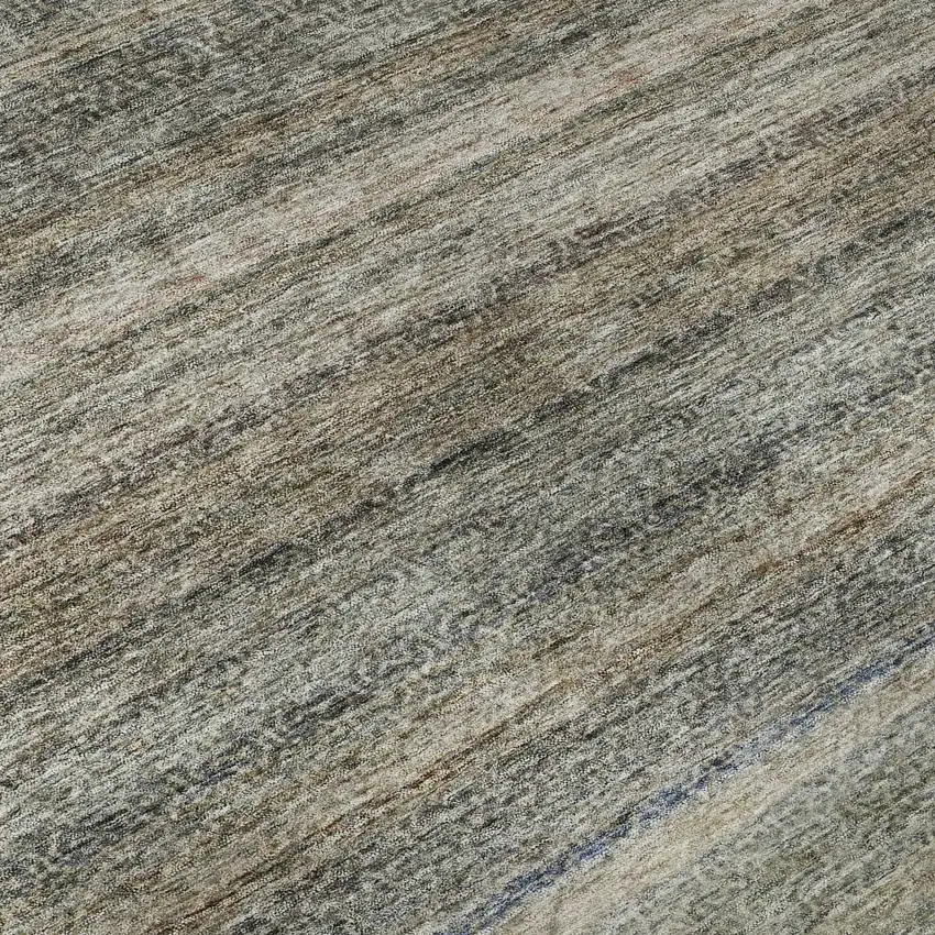 8' Taupe Beige And Blue Striped Washable Round Rug With UV Protection Photo 8