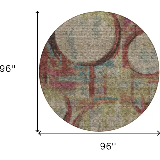 8' Taupe Beige And Blush Round Geometric Washable Indoor Outdoor Area Rug Photo 3