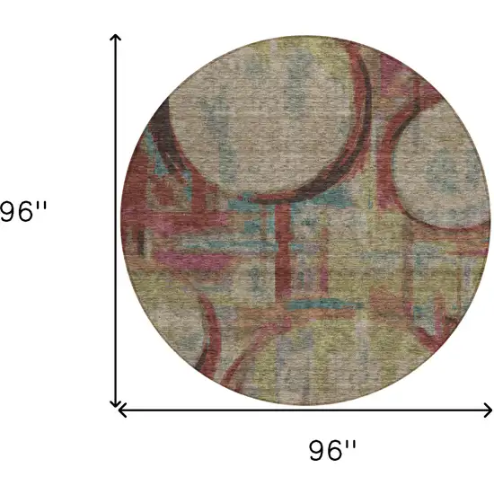 8' Taupe Beige And Blush Round Geometric Washable Indoor Outdoor Area Rug Photo 3