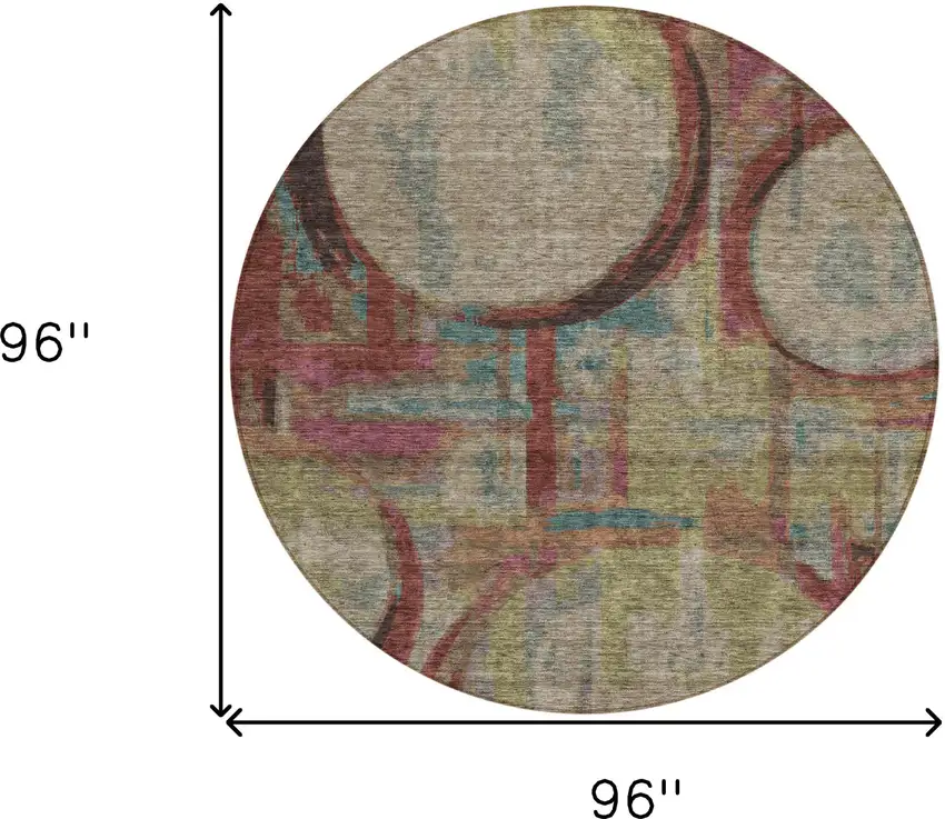 8' Taupe Beige And Blush Round Geometric Washable Indoor Outdoor Area Rug Photo 3