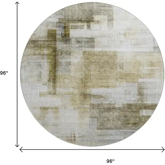 8' Taupe Beige And Brown Abstract Geometric Washable Round Rug With UV Protection Photo 9