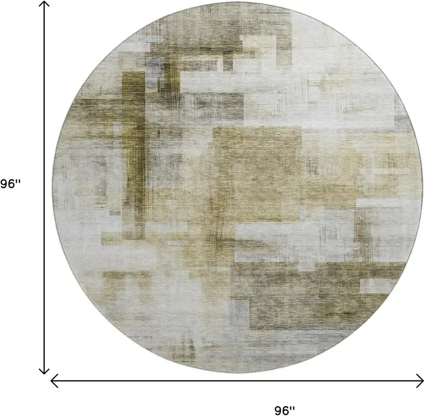 8' Taupe Beige And Brown Abstract Geometric Washable Round Rug With UV Protection Photo 9