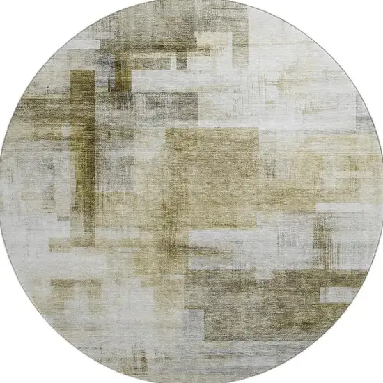8' Taupe Beige And Brown Abstract Geometric Washable Round Rug With UV Protection Photo 3
