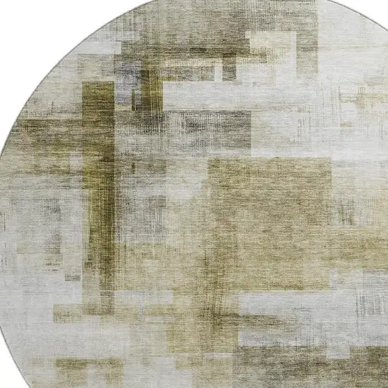 8' Taupe Beige And Brown Abstract Geometric Washable Round Rug With UV Protection Photo 2