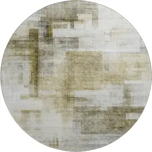 Photo of 8' Taupe Beige And Brown Abstract Geometric Washable Round Rug With UV Protection