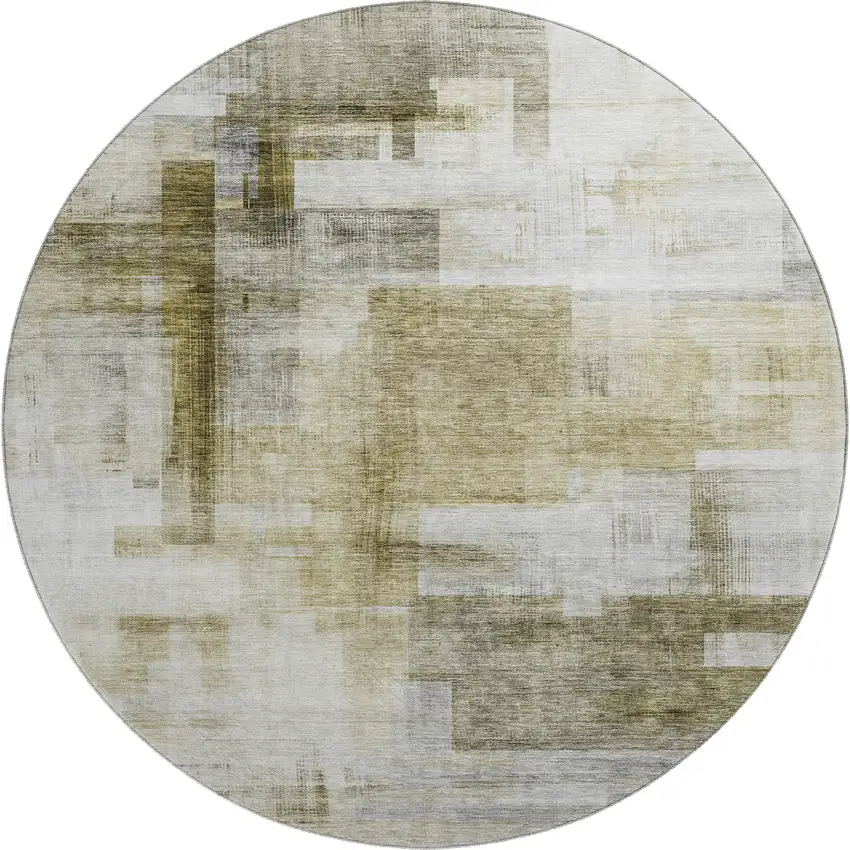 8' Taupe Beige And Brown Abstract Geometric Washable Round Rug With UV Protection Photo 1