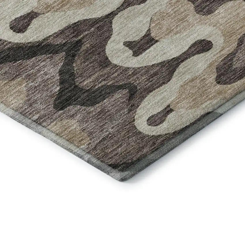 8' Taupe Beige And Brown Abstract Washable Round Rug With UV Protection Photo 7