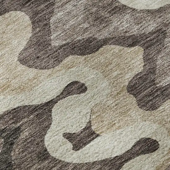 8' Taupe Beige And Brown Abstract Washable Round Rug With UV Protection Photo 9