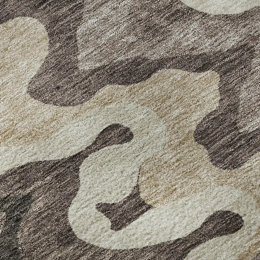 8' Taupe Beige And Brown Abstract Washable Round Rug With UV Protection Photo 9