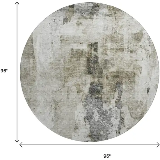 8' Taupe Beige And Brown Abstract Washable Round Rug With UV Protection Photo 9