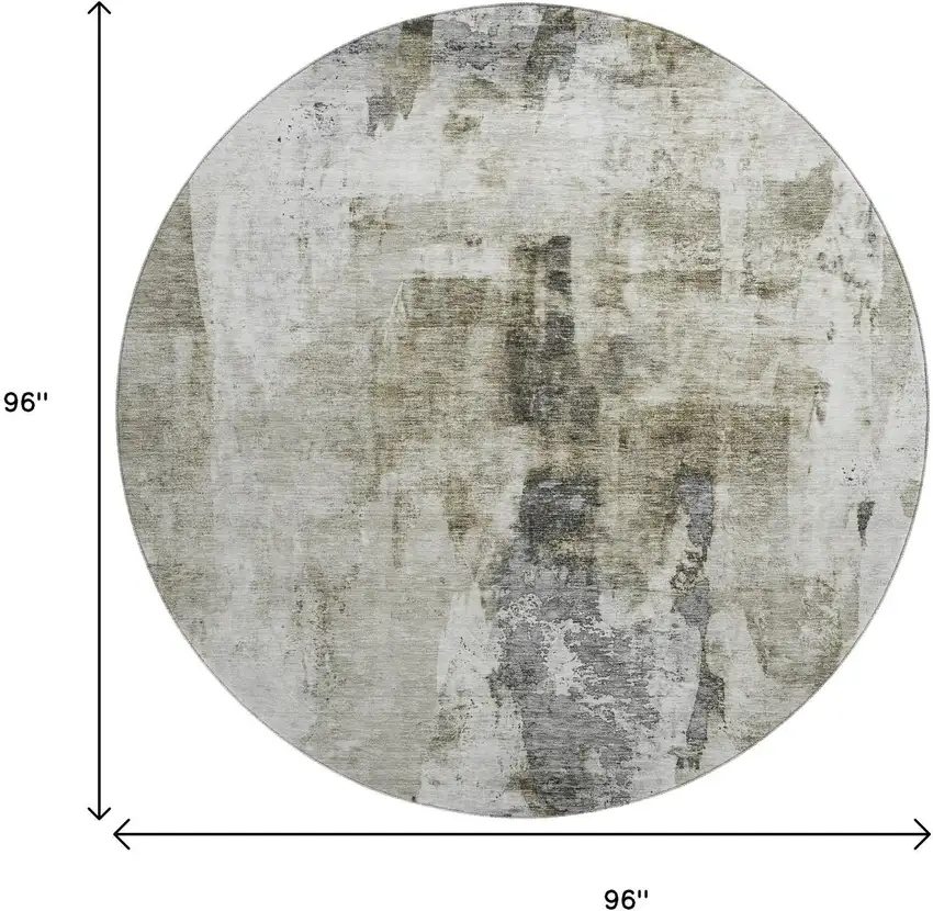 8' Taupe Beige And Brown Abstract Washable Round Rug With UV Protection Photo 9
