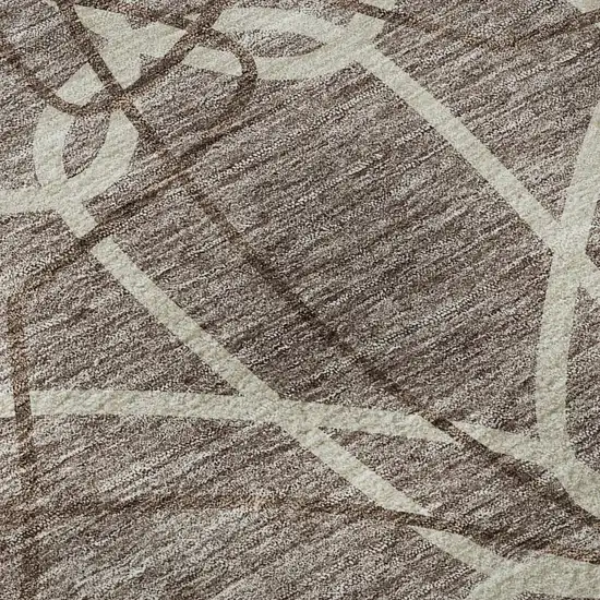 8' Taupe Beige And Brown Geometric Washable Round Rug With UV Protection Photo 8