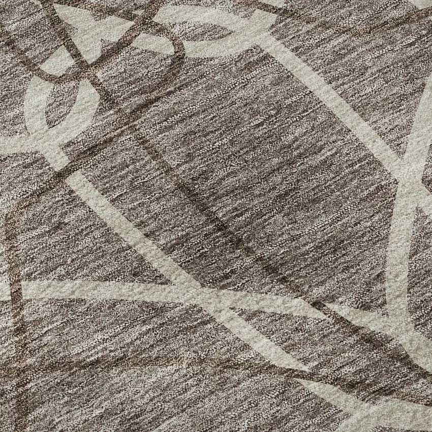 8' Taupe Beige And Brown Geometric Washable Round Rug With UV Protection Photo 8