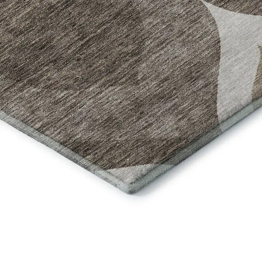 8' Taupe Beige And Brown Ogee Washable Round Rug With UV Protection Photo 7