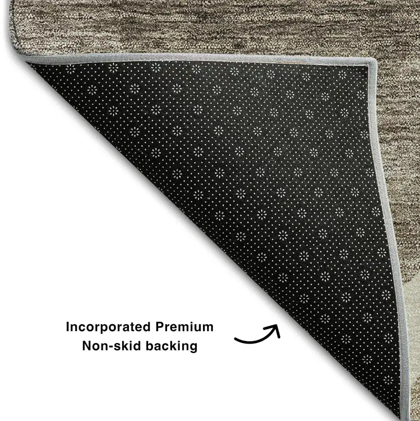 8' Taupe Beige And Brown Ogee Washable Round Rug With UV Protection Photo 6