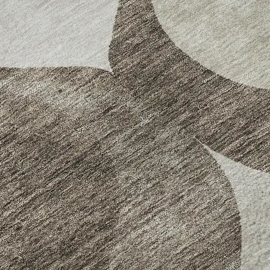 8' Taupe Beige And Brown Ogee Washable Round Rug With UV Protection Photo 9